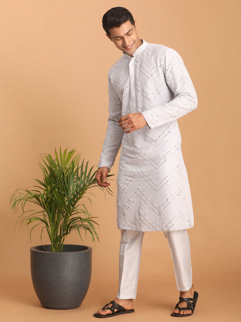 Vastramay Men's Aqua Blue Mirror Kurta Pant Set